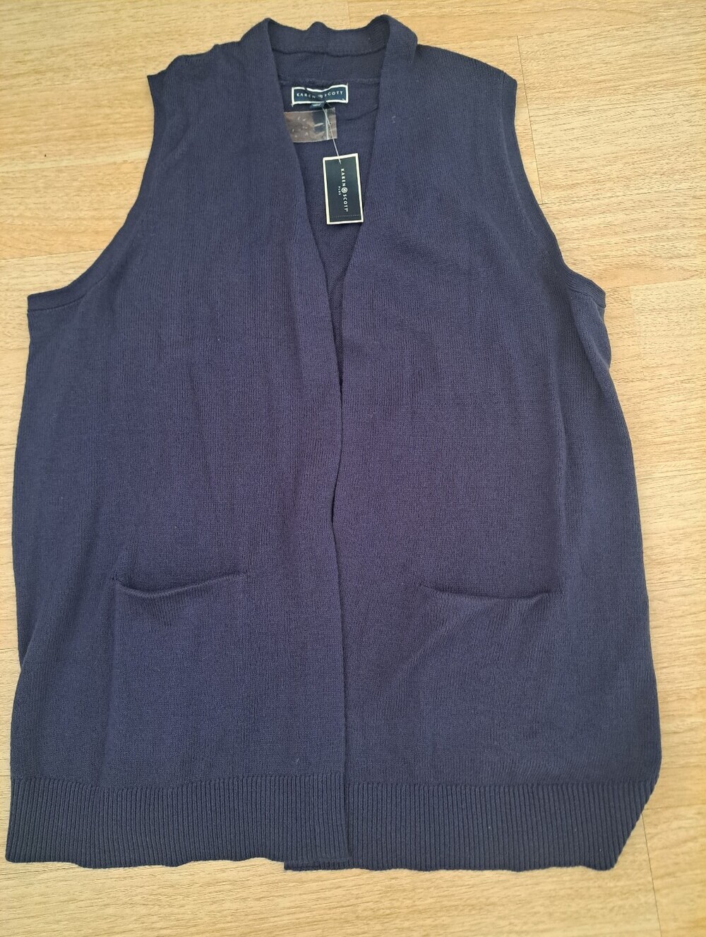 Karen Scott Navy Open-Front Sleeveless Knit Vest